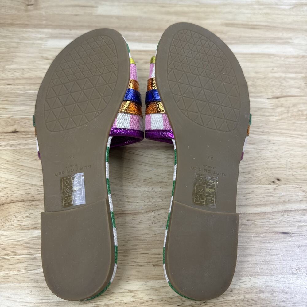 Kurt Geiger London Women's Southbank Fabric Stripe Flat Sandals Green Comb Sz 6 - Picture 10 of 12